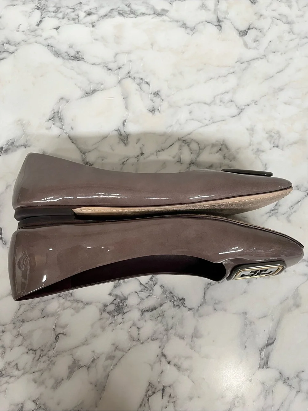 Tory Burch Georgia Square Toe Patent Leather Ballet Flats Smoke Gray Size 11